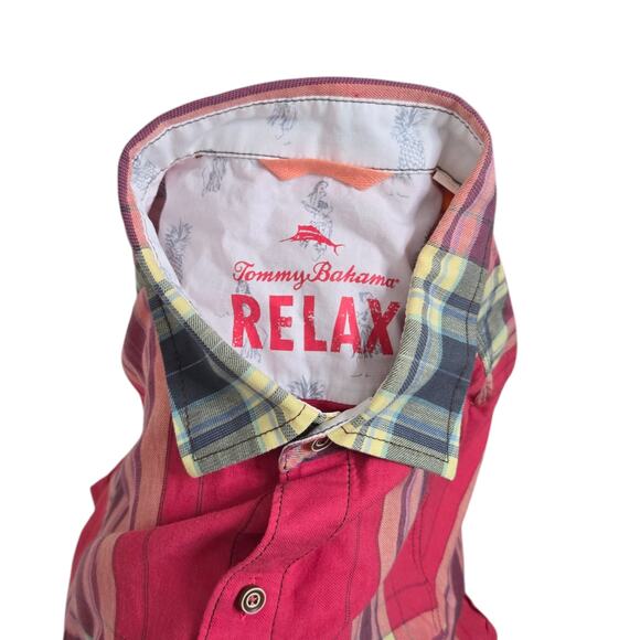 Tommy Bahama Relax Mens Plaid‎ Shirt Large Cotton Linen Blend Curved Hem - Picture 7 of 7